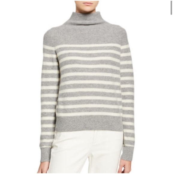 VINCE Plush Cashmere Breton Stripe Funnel Neck Sweater NWOT - Picture 3 of 16